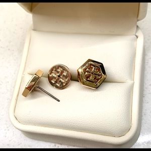 Tory Burch Hex-Logo Stud Earrings